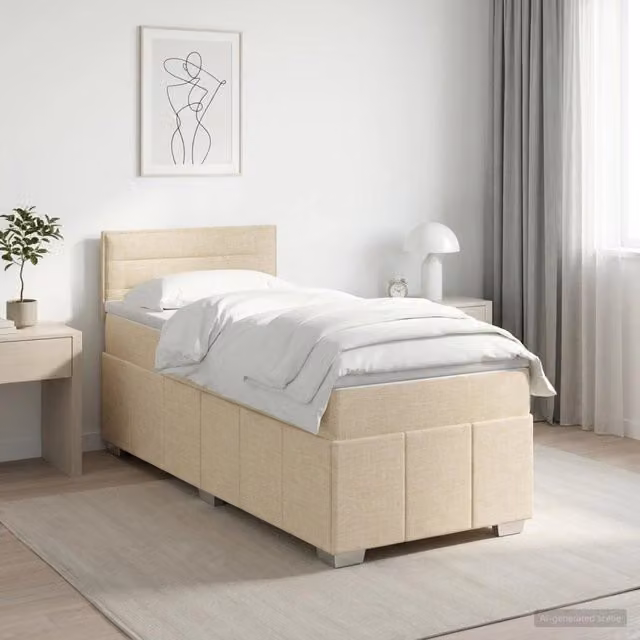 Letto box spring con materasso Crema 80 x 200 cm Tessuto 3452542