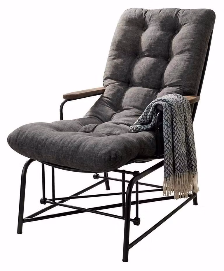 Poltrona relax imbottita, struttura in metallo, design moderno, confortevole, color marrone