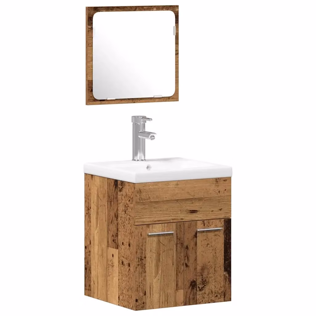 Set di mobili per il bagno 3 pezzi vidaXL in legno e metallo marrone con design minimalista e montaggio a parete – 2