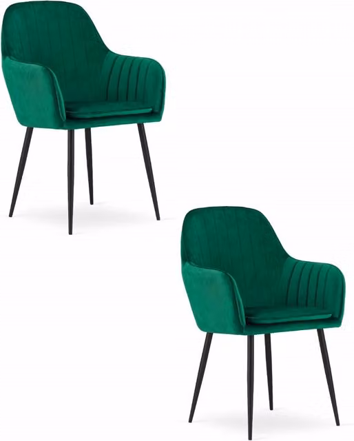 Set di 2 sedie Valora in velluto verde con gambe nere L/P/H: 50 x 56,5 x 86,5 cm – 1