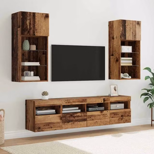 Unità a muro per TV con LED 5 pz Legno vecchio 3402980