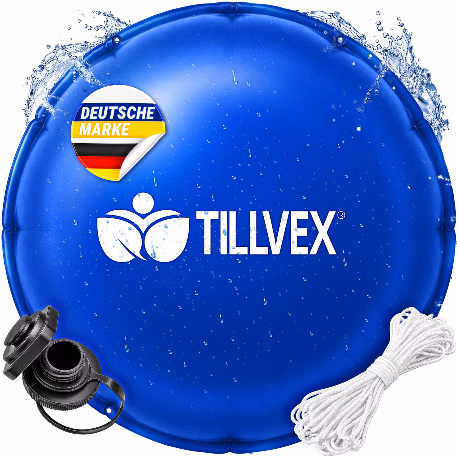 tillvex® Cuscino per piscina invernale XXL, diametro 4 m, rotondo, con 12 m di corda e kit di riparazione | Cuscino gonfiabile per la copertura invernale della piscina, resistente al gelo e al cloro, fino a -20°C | Cuscino invernale completo di valvola a