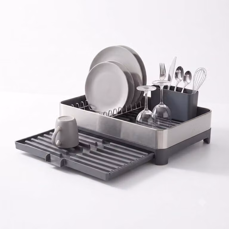 Scolapiatti in acciaio inossidabile, color grigio scuro, estensibile e ampliabile, per la cucina