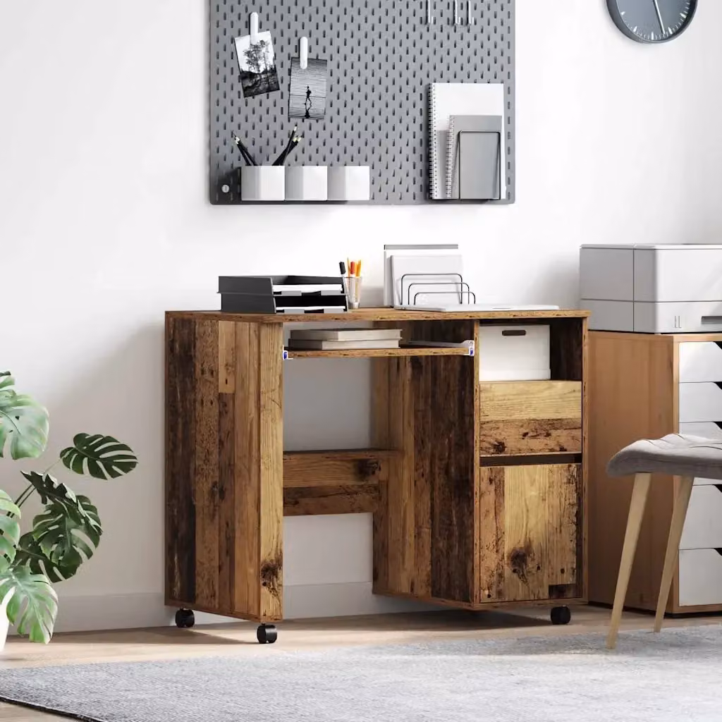 Scrivania moderna in legno marrone con ruote per ufficio o casa L: 91 cm, P: 50 cm, H: 77 cm – 2