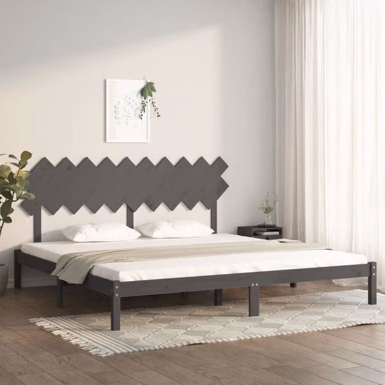 The Living Store Letto in legno massiccio grigio 200x200 cm