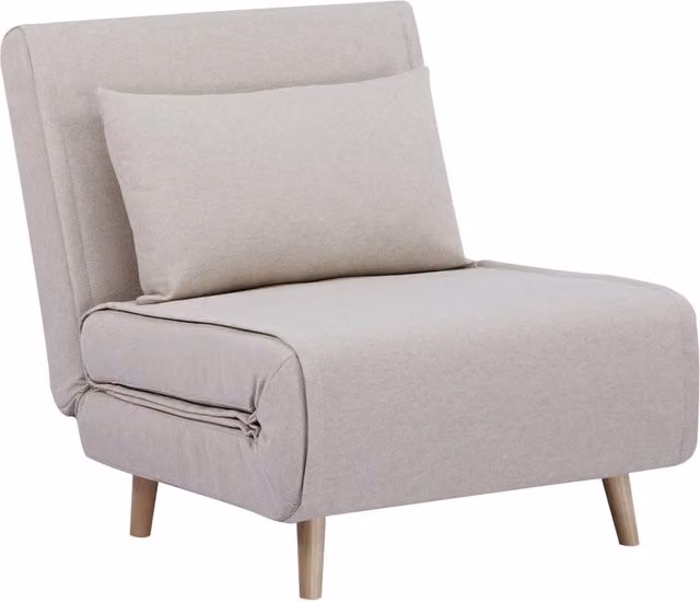 Poltrona letto convertibile Sweeek in tessuto beige con struttura in legno di pino e piedi in legno naturale – 1