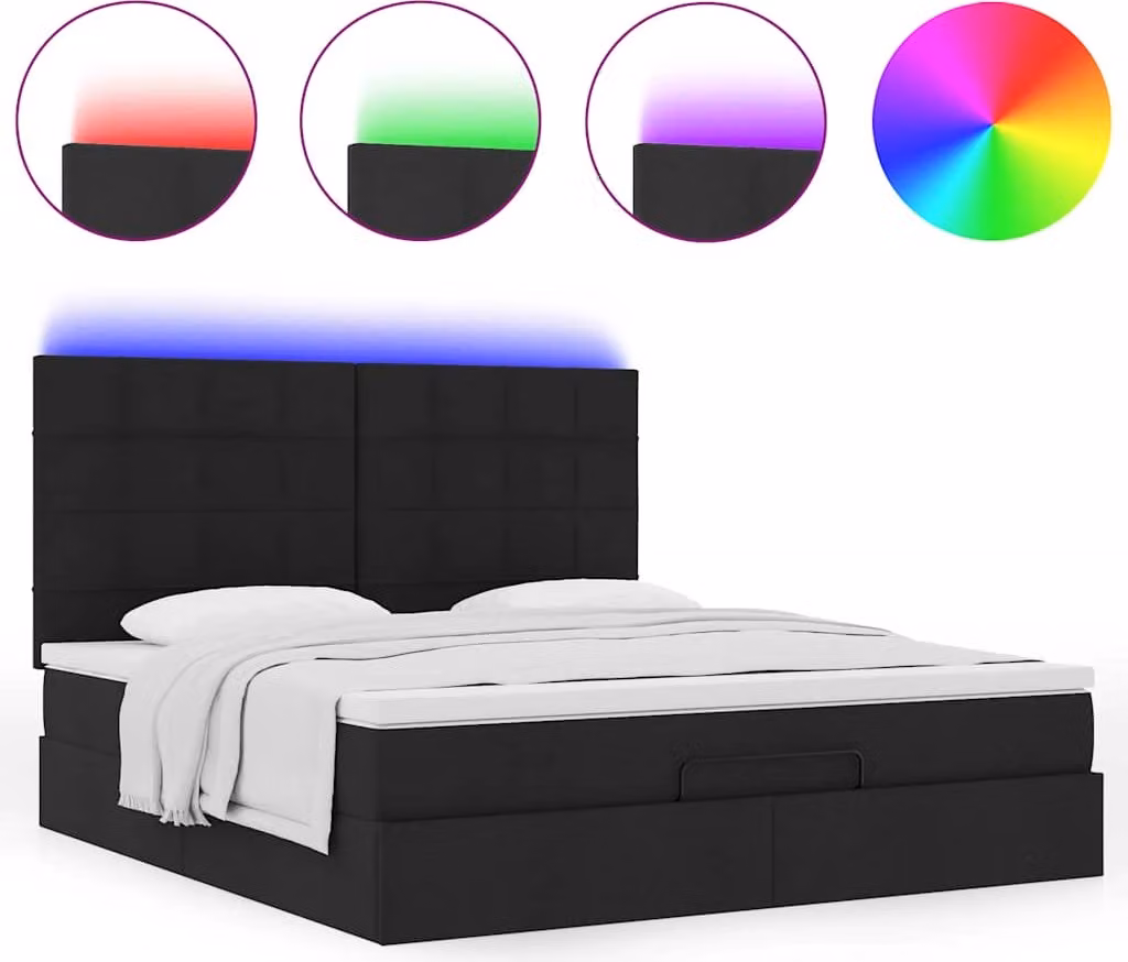 Struttura Letto Pouf con Materasso Nero 180x200 cm in Tessuto