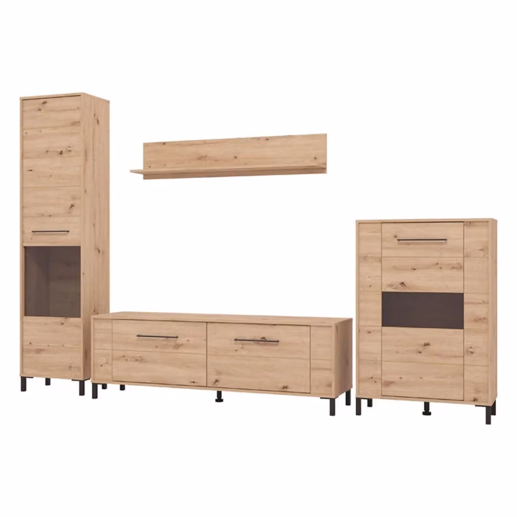 Parete Attrezzata Modulabile Cimbergo DMORA per Soggiorno in Rovere Marrone con Vetrine e Lowboard L: 299 cm, P: 40 cm, H: 192.5 cm – 2