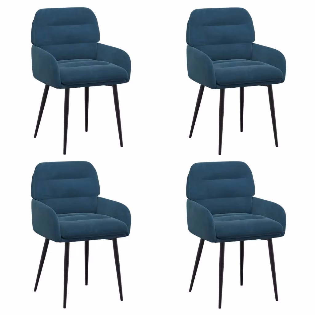 Set di 4 sedie da pranzo moderne vidaXL in velluto blu con struttura in metallo, L/P/H: 59 x 59,5 x 90 cm – 2