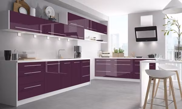 Mobile cucina Cucina componibile 490cm bianco / viola laccato lucido