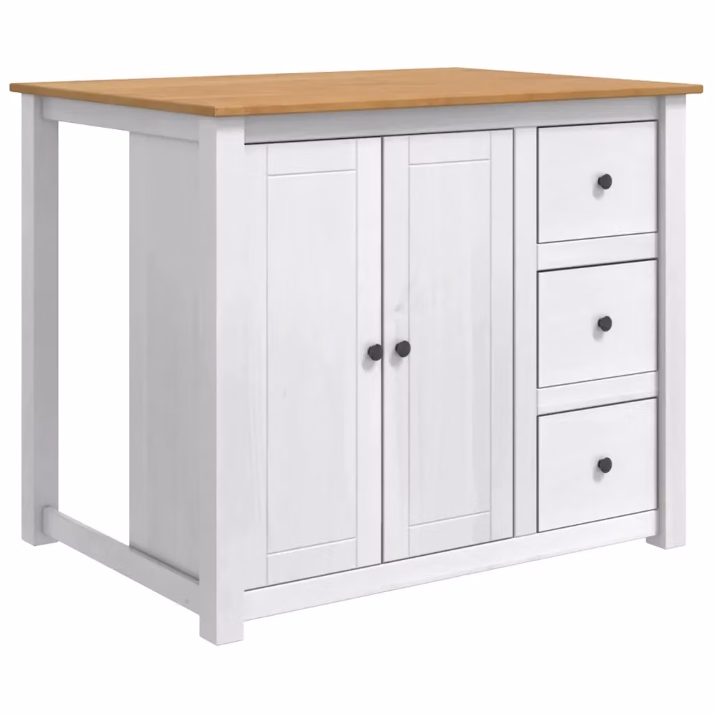 Set isola da cucina moderna vidaXL PANAMA in legno di pino, Bianco e Cera di Miele, L/P/H: 112 x 77 x 90 cm – 2
