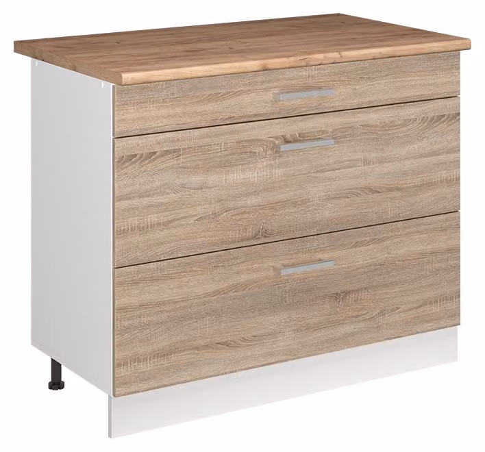 Mobiletto base per cucina Vicco R-Line Sonoma/Bianco 100 cm piano di lavoro Rovere dorato, Model 71537