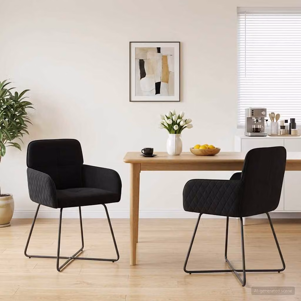 Set di 2 sedie da pranzo vidaXL in velluto nero con struttura in metallo e plastica, L: 59 cm, P: 56,5 cm, H: 86 cm