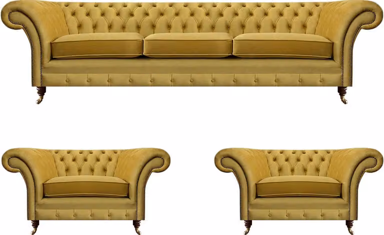 Gelb Sofagarnitur Wohnzimmer Komplett 3tlg Sofas Textil Sessel Chesterfield