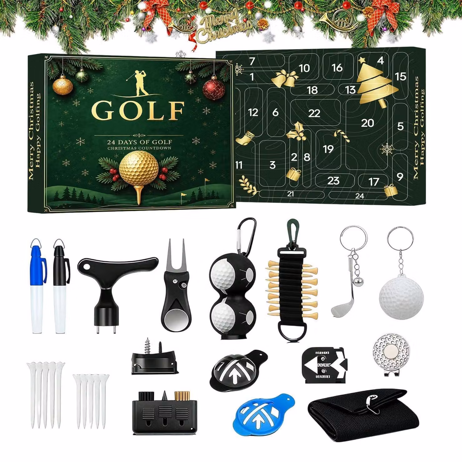 Calendario dell'Avvento a tema golf per il periodo natalizio