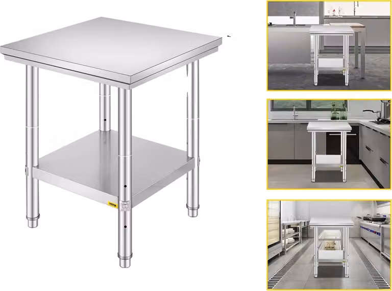 Tavolo da ristorazione commerciale, acciaio inossidabile resistente, base regolabile, 24x24x32 pollici 330LB