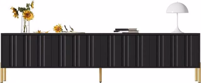Mobile TV Nero 190x38x48 cm con Gambe Tavolo Dorate
