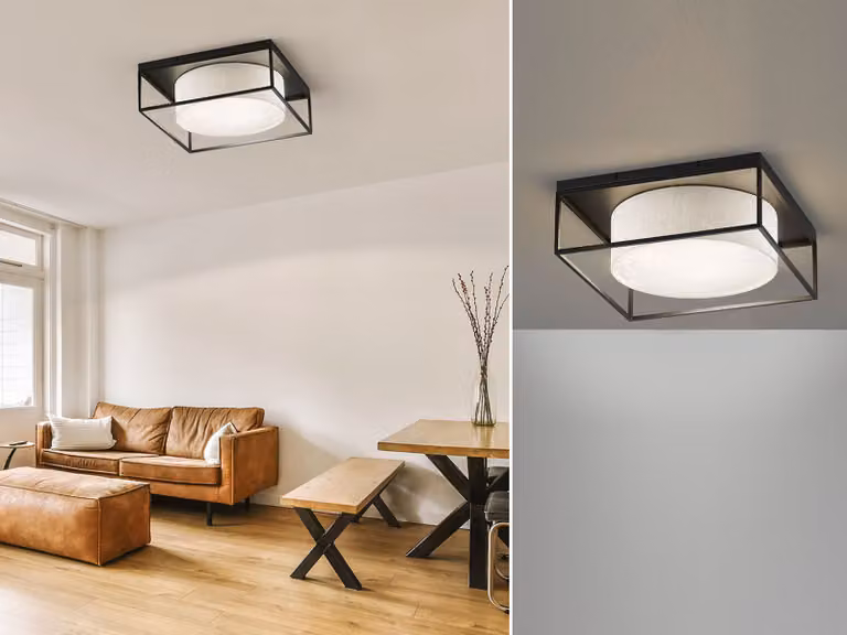 Plafoniera quadrata 50x50cm grande - paralume in tessuto di lino beige e LED dimmerabile