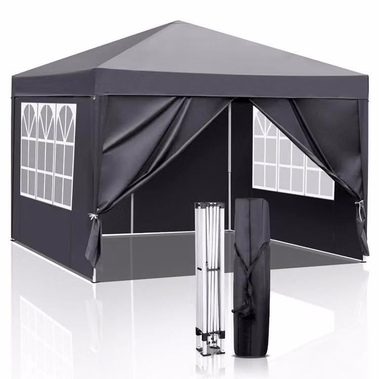 Gazebo da esterno 3x3 metri, regolabile in altezza, impermeabile, grigio, con 4 pannelli laterali
