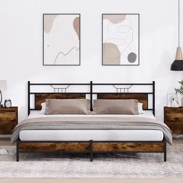 Giroletto vidaXL in metallo e MDF color rovere fumo senza materasso L: 193 cm, P: 207 cm, H: 199 cm