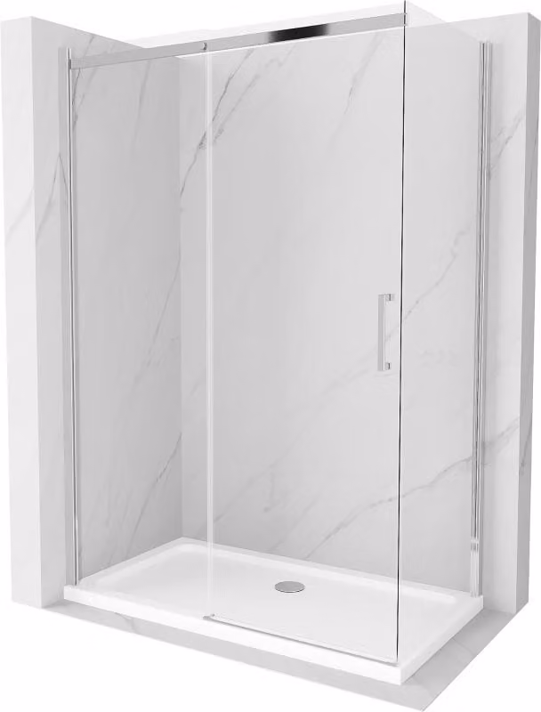 Mexen Omega cabina doccia scorrevole 140 x 80 cm, trasparente, cromo + piatto doccia Flat - 825-140-080-01-00-4010