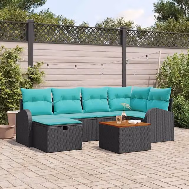 Set Divano da Giardino 7 pz Nero Poly Rattan 3360847