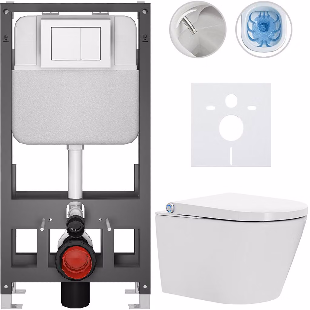 WC sospeso con bidet Cronus Standard - bianco lucido - pulsante Prime/Maxio, bianco - freestanding - installazione a parete/con pannelli di cartongesso - 59,3x38,4 cm