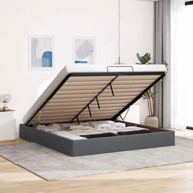 Struttura Letto con Contenitore a Sollevamento vidaXL in Tessuto Grigio L: 200 cm, P: 200 cm, H: 23,5 cm