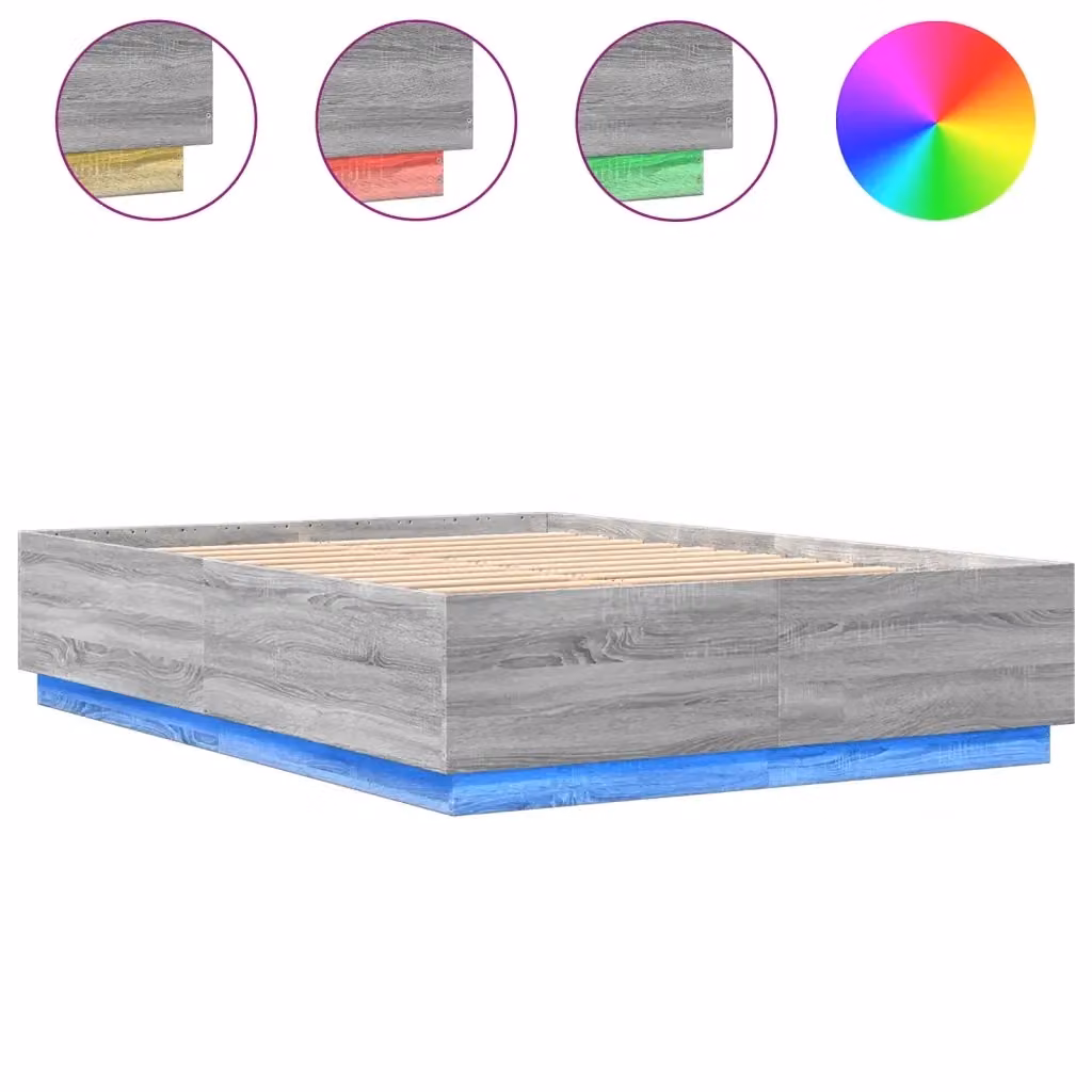 vidaXL Giroletto Moderno in Legno Multistrato Grigio con Luci LED Sotto il Letto e Porta USB, L/P/H: 203 x 140 x 40 cm – 2