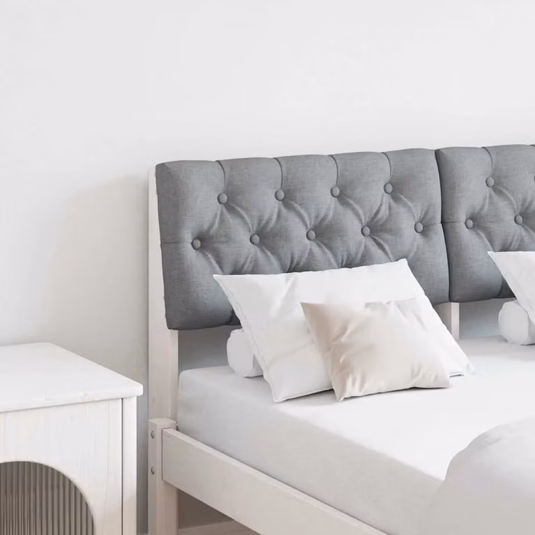Testiera imbottita vidaXL in pino massello e tessuto, Grigio chiaro, L: 120 cm