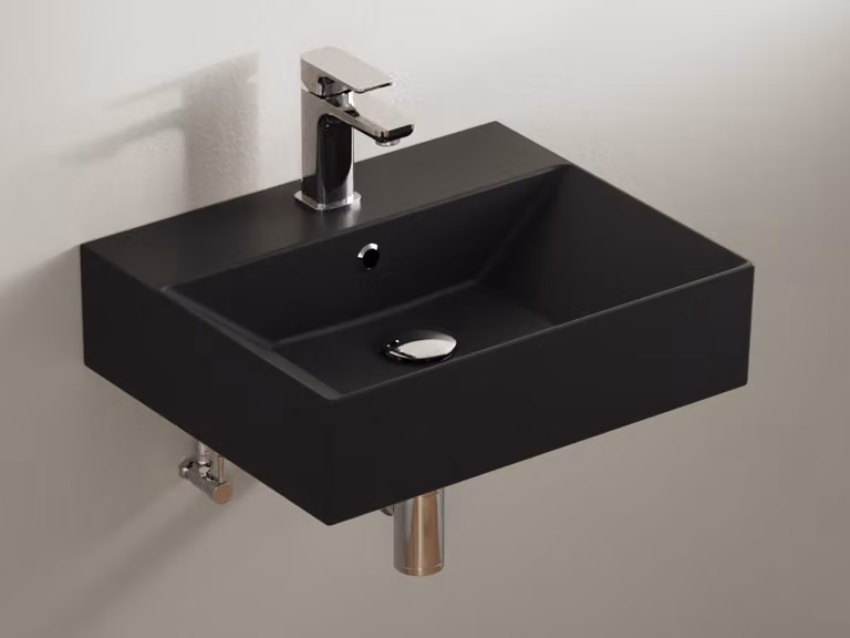 Lavabo in Vetroceramica Aqua Bagno da 50 cm, disponibile anche nella versione da appoggio, nero opaco