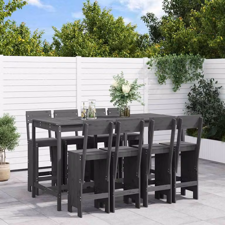 vidaXL Set Bar da Giardino 9 pz in Legno di Pino Grigio