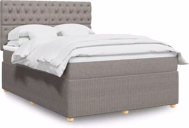 Letto con Giroletto a Molle e Materasso Ibrido vidaXL, Colore Tortora, L/P/H: 140 x 200 x 150,5 cm