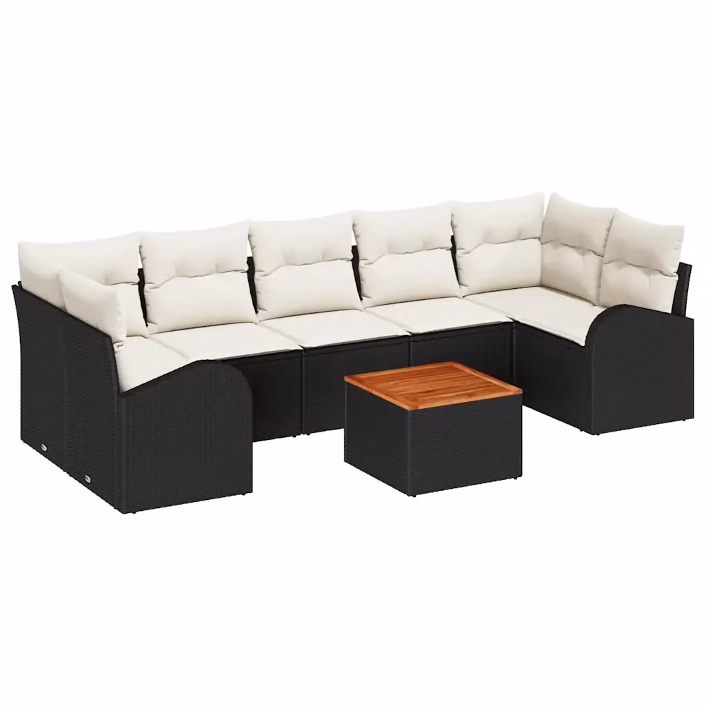 Set Divano da Giardino vidaXL 8 Pezzi a Forma di L con Tavolino, Colore Nero e Beige, Struttura in Metallo e Polyrattan con Cuscini Inclusi – 2