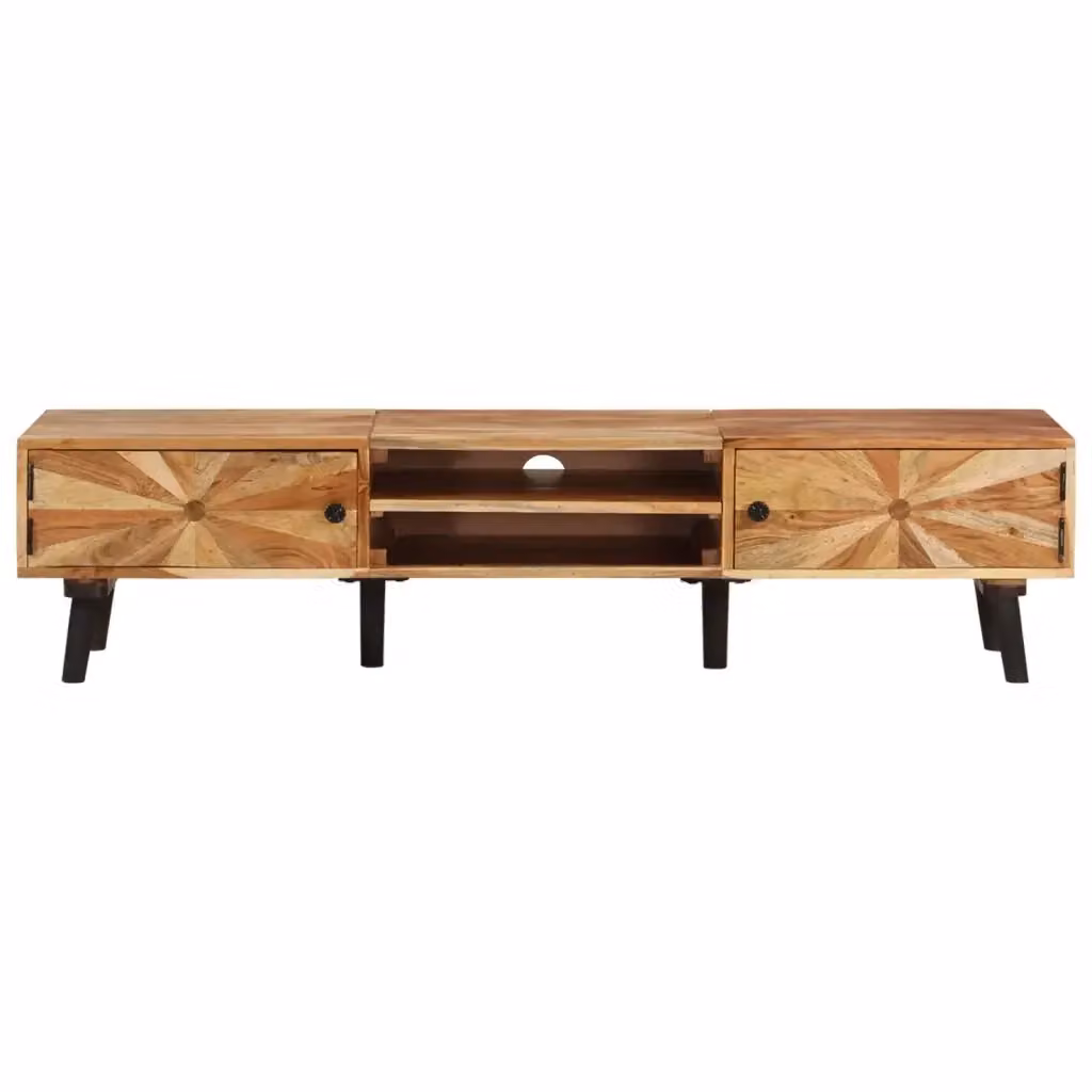 Mobile TV in legno massello di acacia marrone con design geometrico e finitura laccata L 145 cm x P 35 cm x H 35 cm – 2