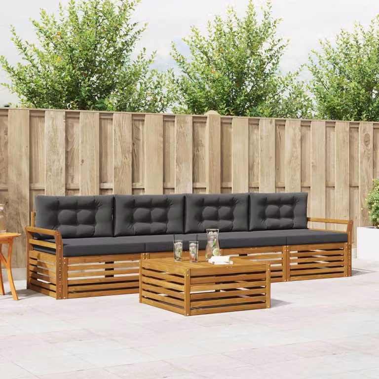 Set di divani da esterno vidaXL 5 pezzi in legno di acacia con cuscini, colore beige e antracite