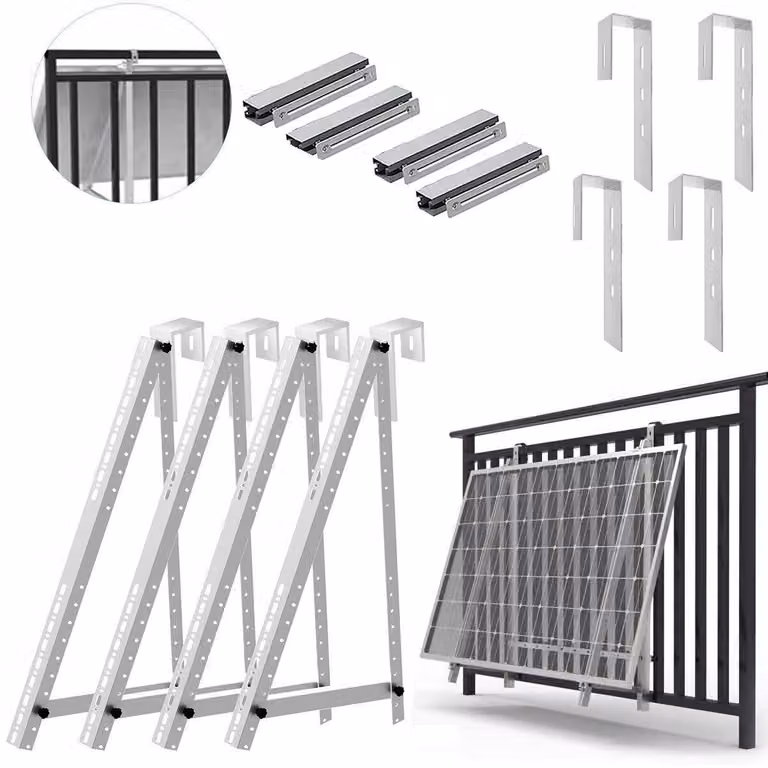 Supporto per impianto solare da balcone, 118 cm, per 2 pannelli solari. Supporto regolabile per pannelli fotovoltaici da installare su balconi, con angolo di inclinazione regolabile da 0° a 90°