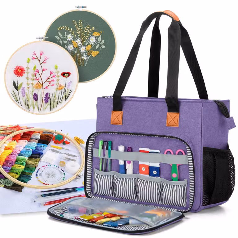 Borsa a tracolla in nylon, color lilla, dimensioni 38x14,5x30 cm, con numerosi scomparti