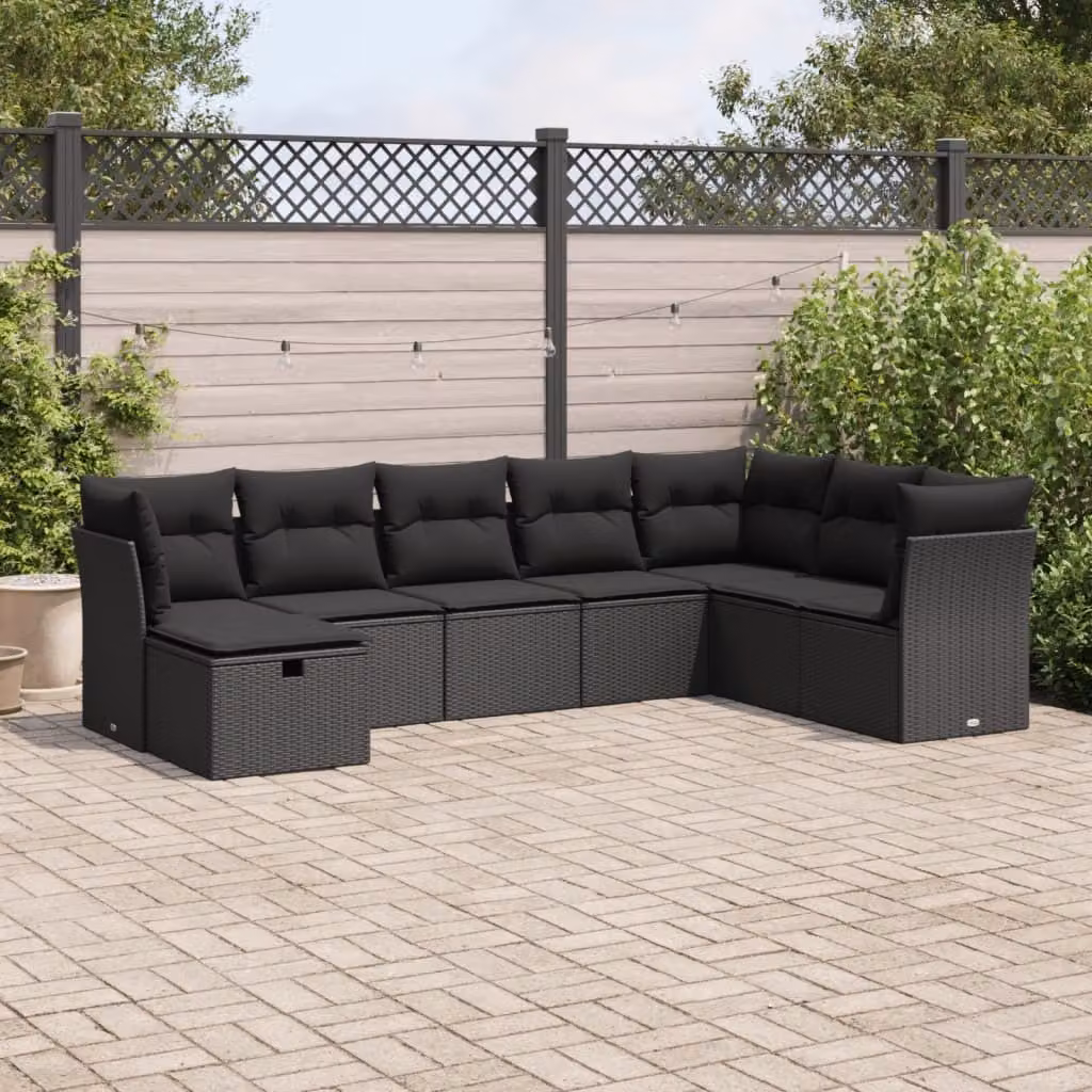 Maison Exclusive - Set da giardino 8 pezzi con cuscini in polyrattan nero
