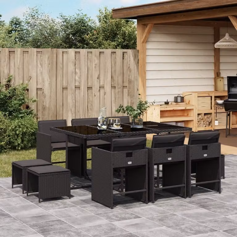 Maison Exclusive - Set da Pranzo da Giardino 11 pz con Cuscini in Polyrattan Nero