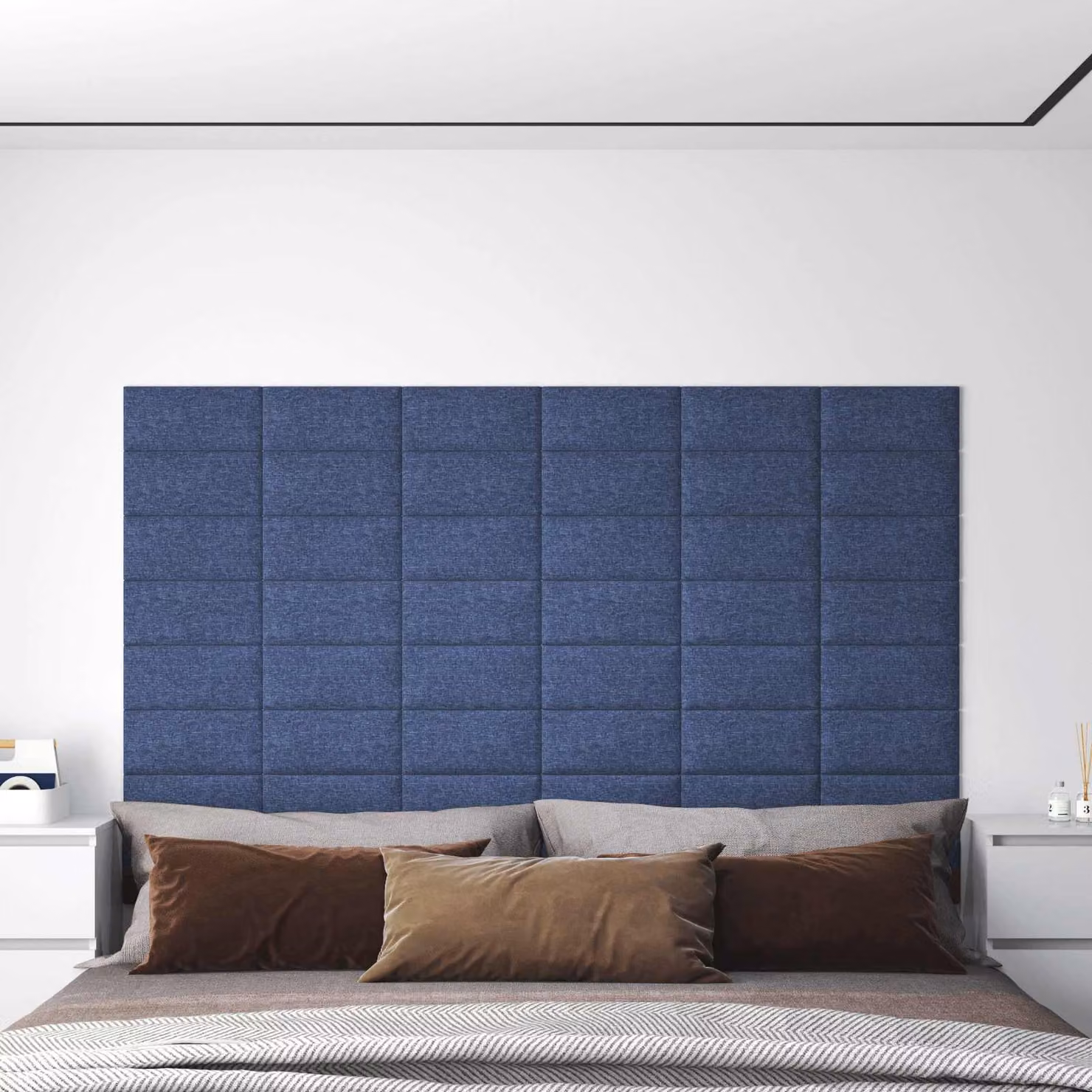 Testiera da parete imbottita vidaXL in tessuto blu, set da 12 pannelli moderni per camera da letto, L/P/H: 30 x 15 x 1,9 cm
