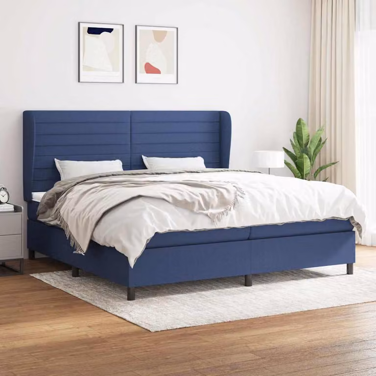 vidaXL Giroletto a Molle con Materasso Blu e Bianco in Tessuto L/P/H: 200 x 200 x 128 cm