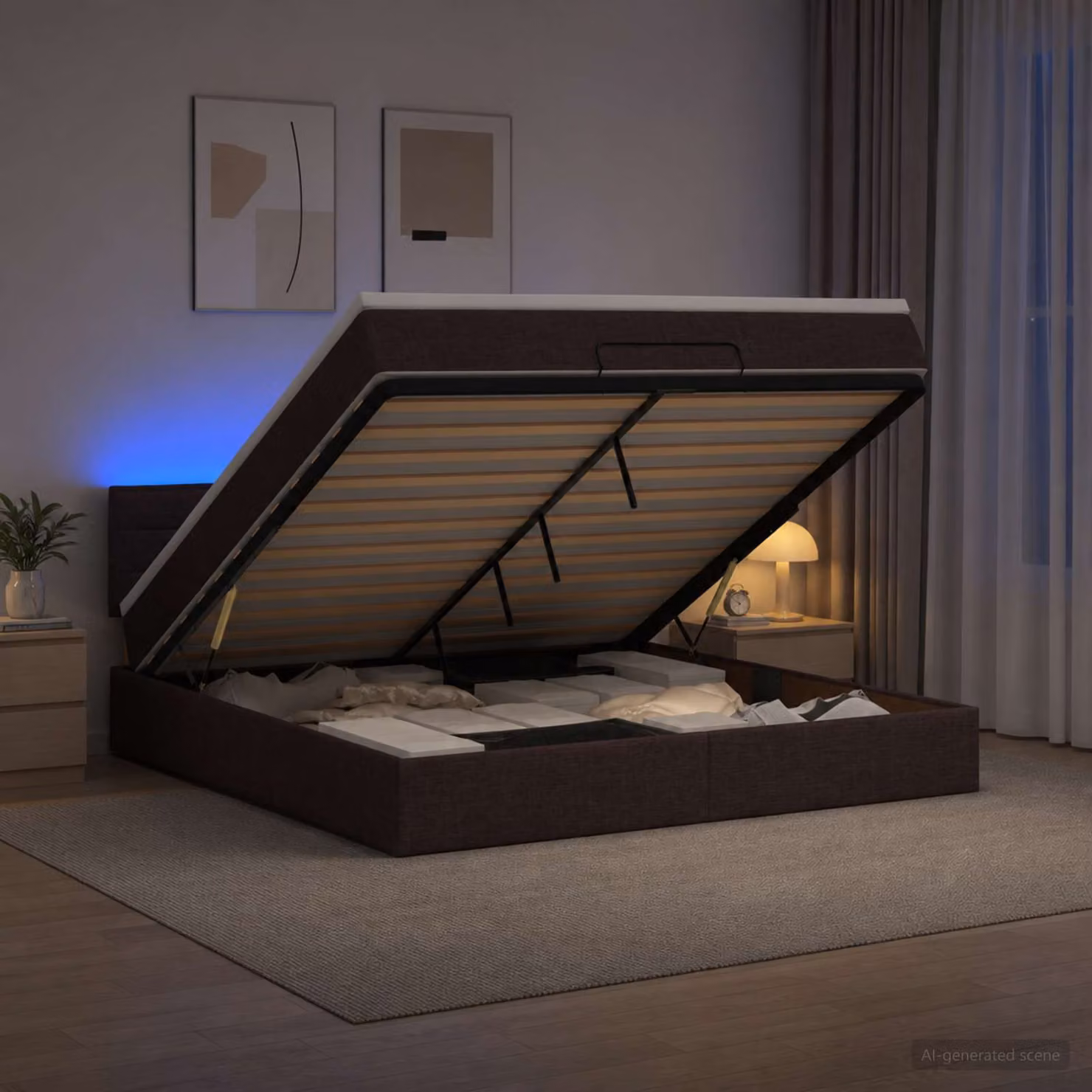 vidaXL Letto Ottomano con Materasso e LED Marrone Scuro 160 x 200 cm