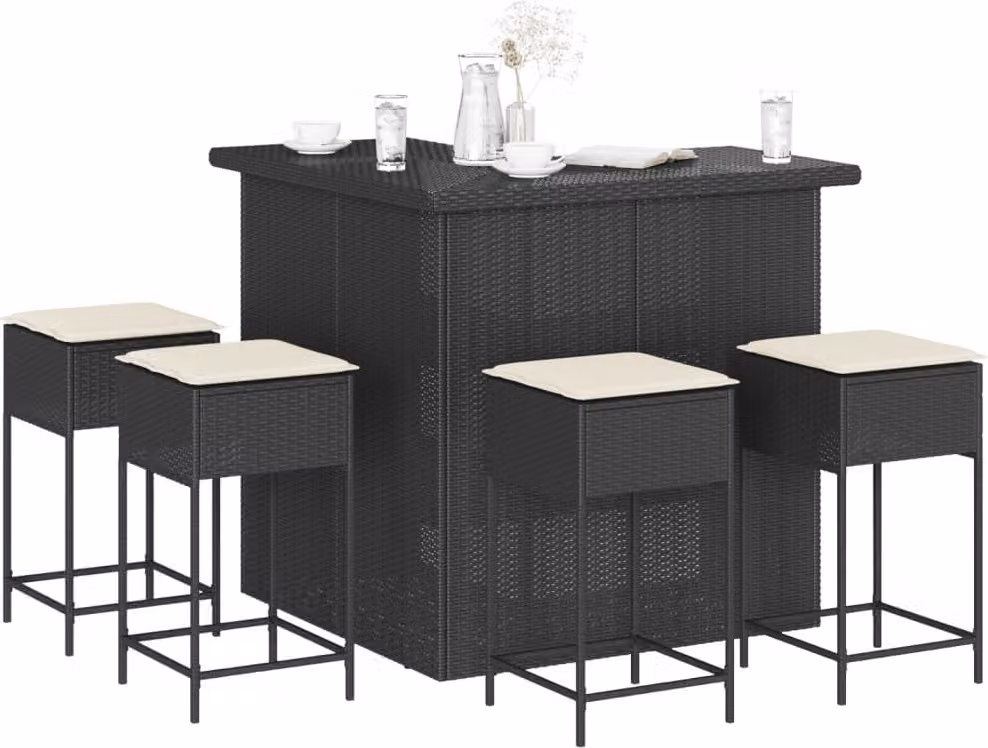 Maison Exclusive - Set da bar da giardino 5 pezzi con cuscini in polyrattan nero