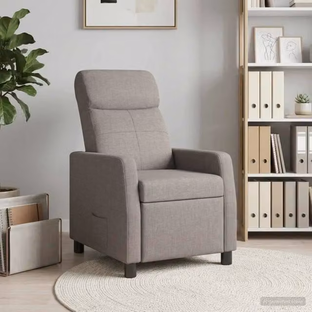 Poltrona reclinabile relax moderna in tessuto color tortora con braccioli – 1