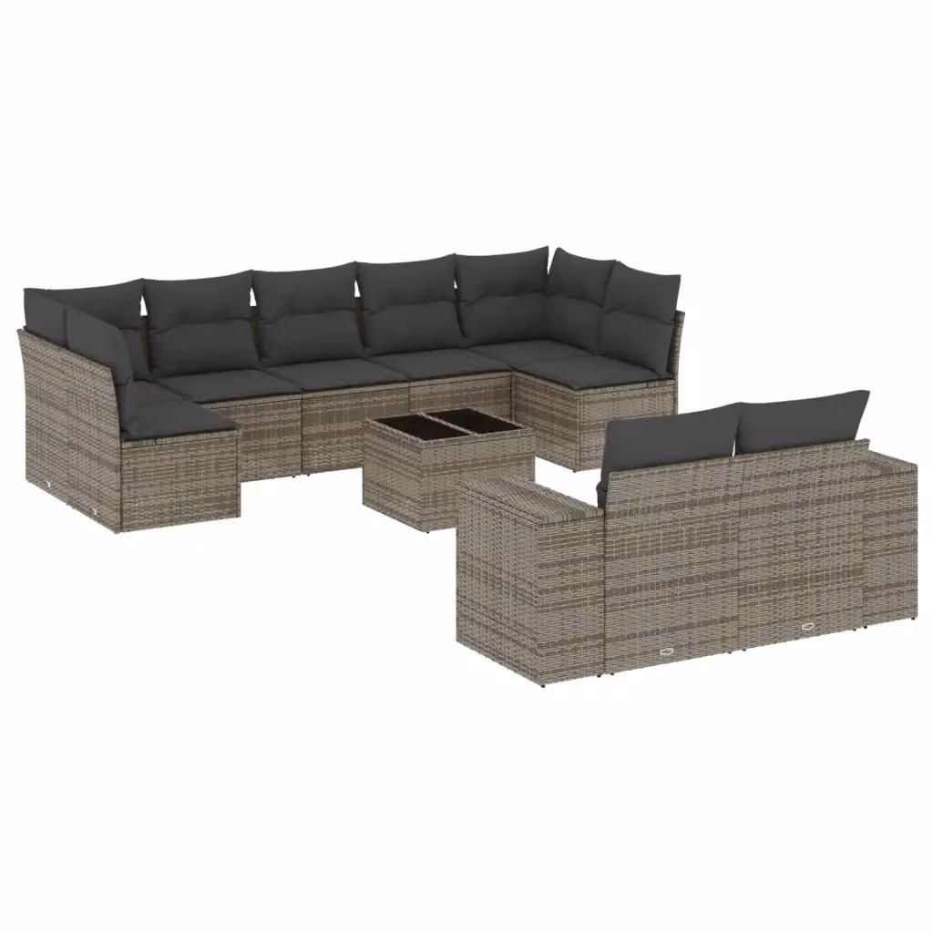 Set Divano da Giardino vidaXL 10 pz a Forma a L in Polyrattan Grigio con Cuscini e Tavolino da Caffè – 2
