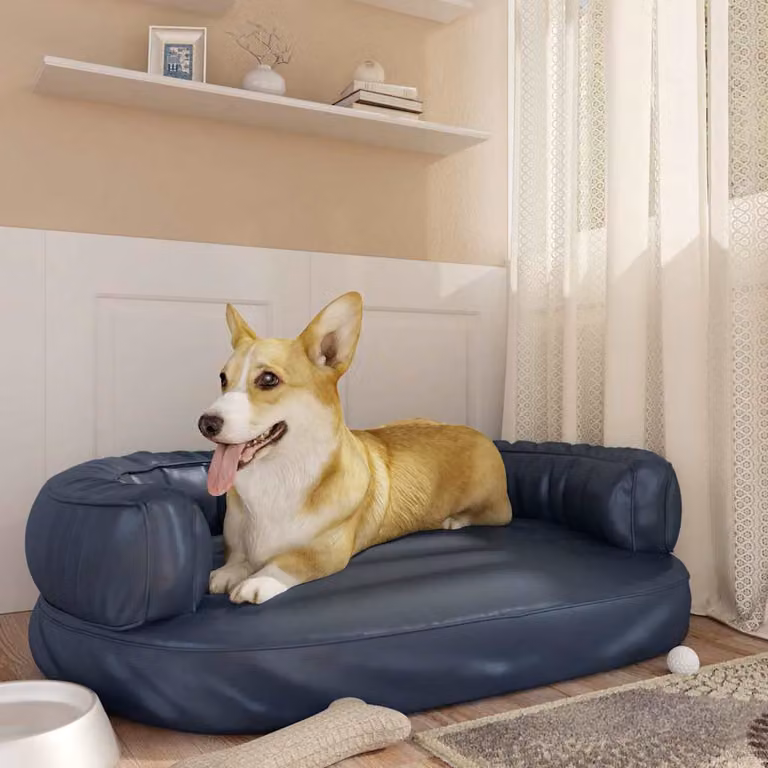 Letto per cani ergonomico vidaXL in gommapiuma e similpelle blu, L 88 cm x P 65 cm