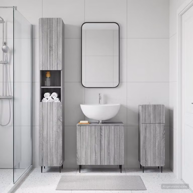 Set di armadietti da bagno 3 pezzi vidaXL ZWOLLE in legno e MDF grigio opaco L/P/H: 190 x 31 x 48,55 cm