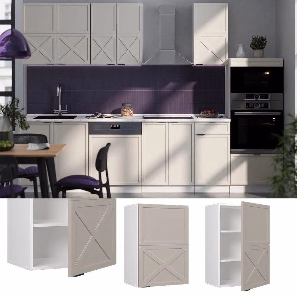 Pensile da cucina Vicco Fame-Line Grigio, Beige e Bianco con ante a battente e finitura opaca L: 50 cm, H: 72 cm, P: 34,1 cm – 2