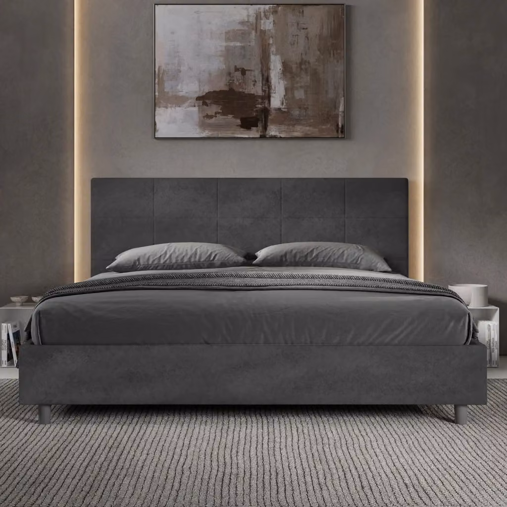 Letto Matrimoniale King Size Mika con Contenitore e Rete a Alzata in Microfibra Grigio L: 230 cm, P: 215 cm, H: 122 cm – 2